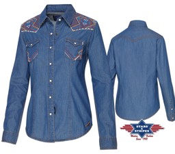Zeige Details für Westernbluse AVA für Damen in Denim-Look, Jeansbluse mit Stickerei Bild von Westernbluse AVA für Damen in Denim-Look, Jeansbluse mit Stickerei