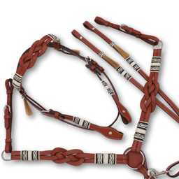 Zeige Details für Westernset: Trense, Zügel und Vorderzeug mit Knoten und Rohhaut Bild von Westernset: Trense, Zügel und Vorderzeug mit Knoten und Rohhaut