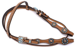 Zeige Details für Westerntrense, Westernkopfstück mit türkisen Conchos Bild von Westerntrense, Westernkopfstück mit türkisen Conchos