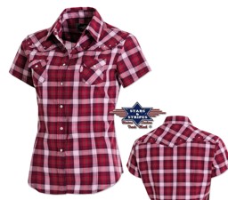 Zeige Details für Westernbluse DOREEN, Westernhemd für Damen, rot/rosa mit Glitzersteinen Bild von Westernbluse DOREEN, Westernhemd für Damen, rot/rosa mit Glitzersteinen