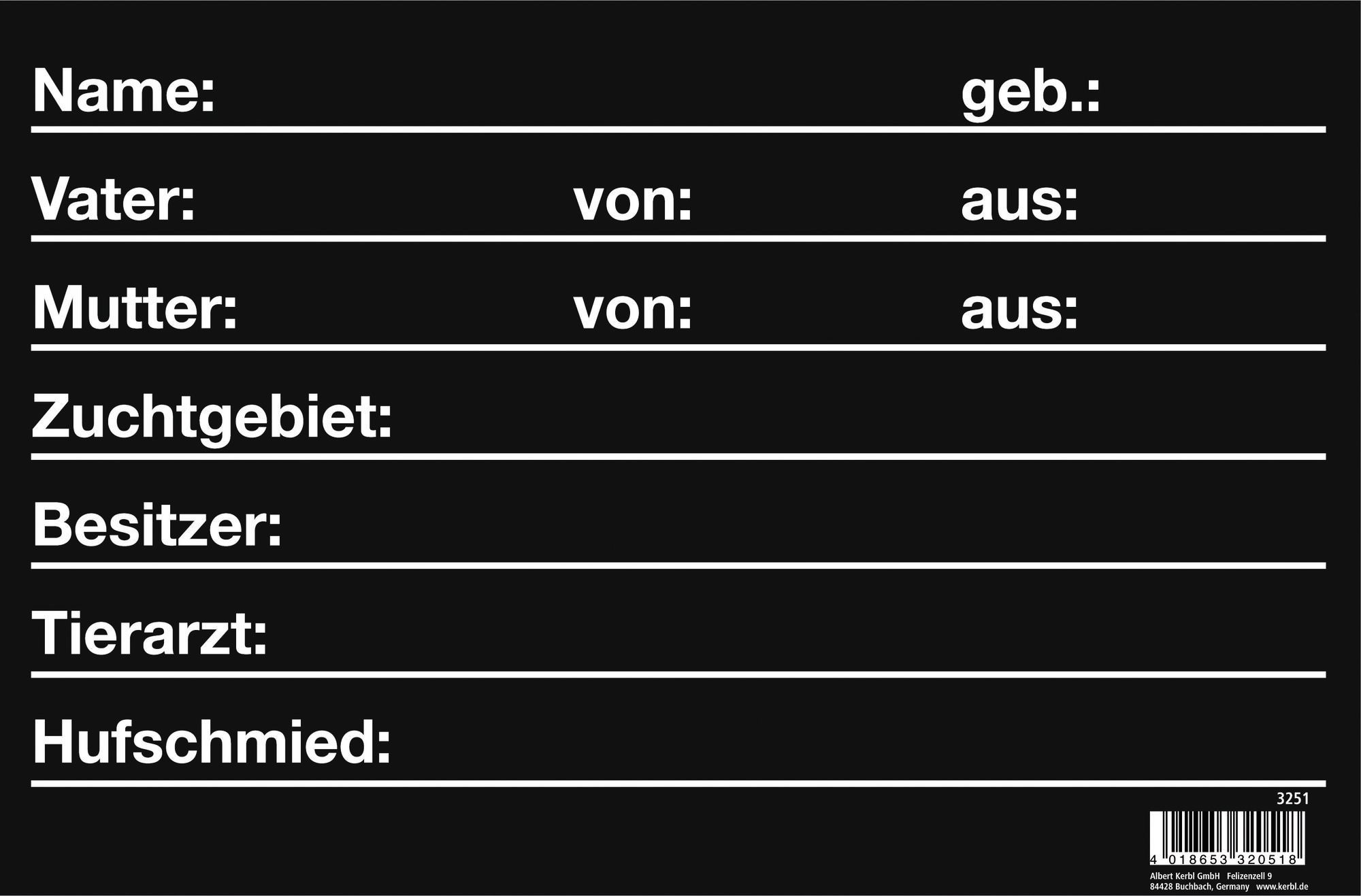 Bild von Stalltafel, Boxenschild, Pferdetafel, Boxentafel