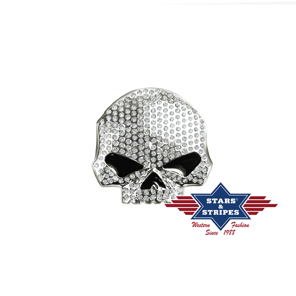 Bild von Western-Buckle Totenkopf mit Glitzersteinen, Gürtelschnalle