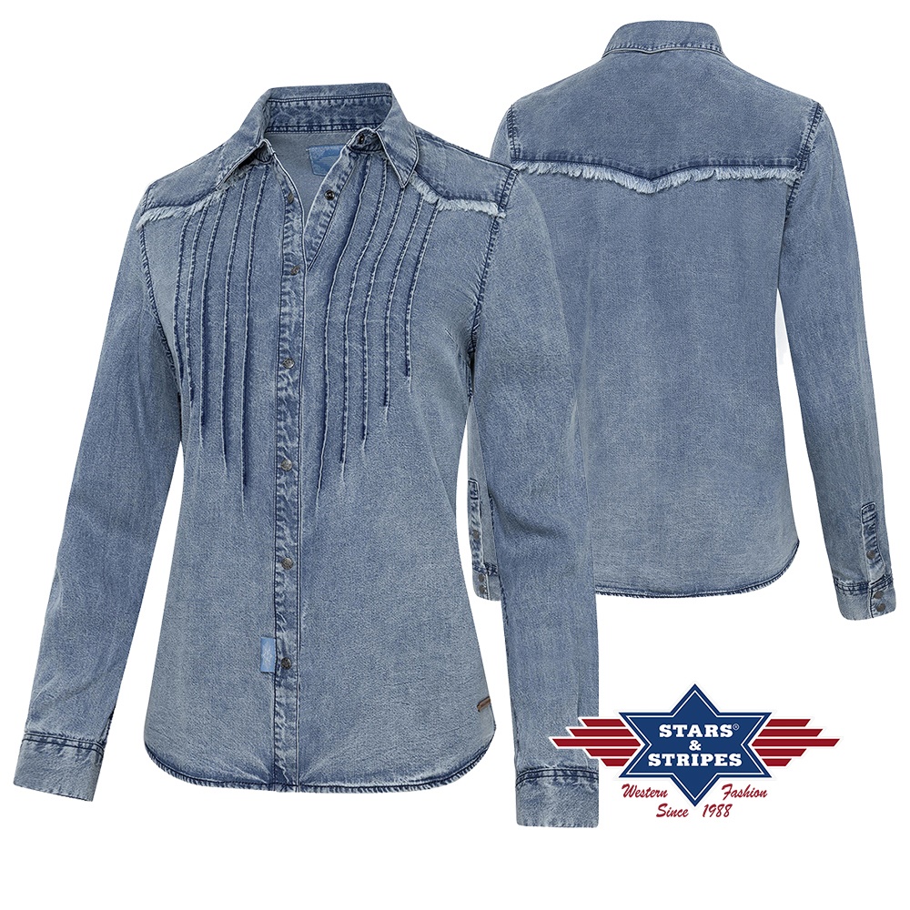 Bild von Westernbluse Blue, Jeansbluse für Damen