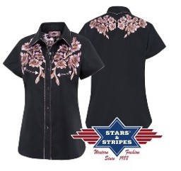 Bild von Westernbluse Leann, Westernhemd für Damen, schwarz/rosa