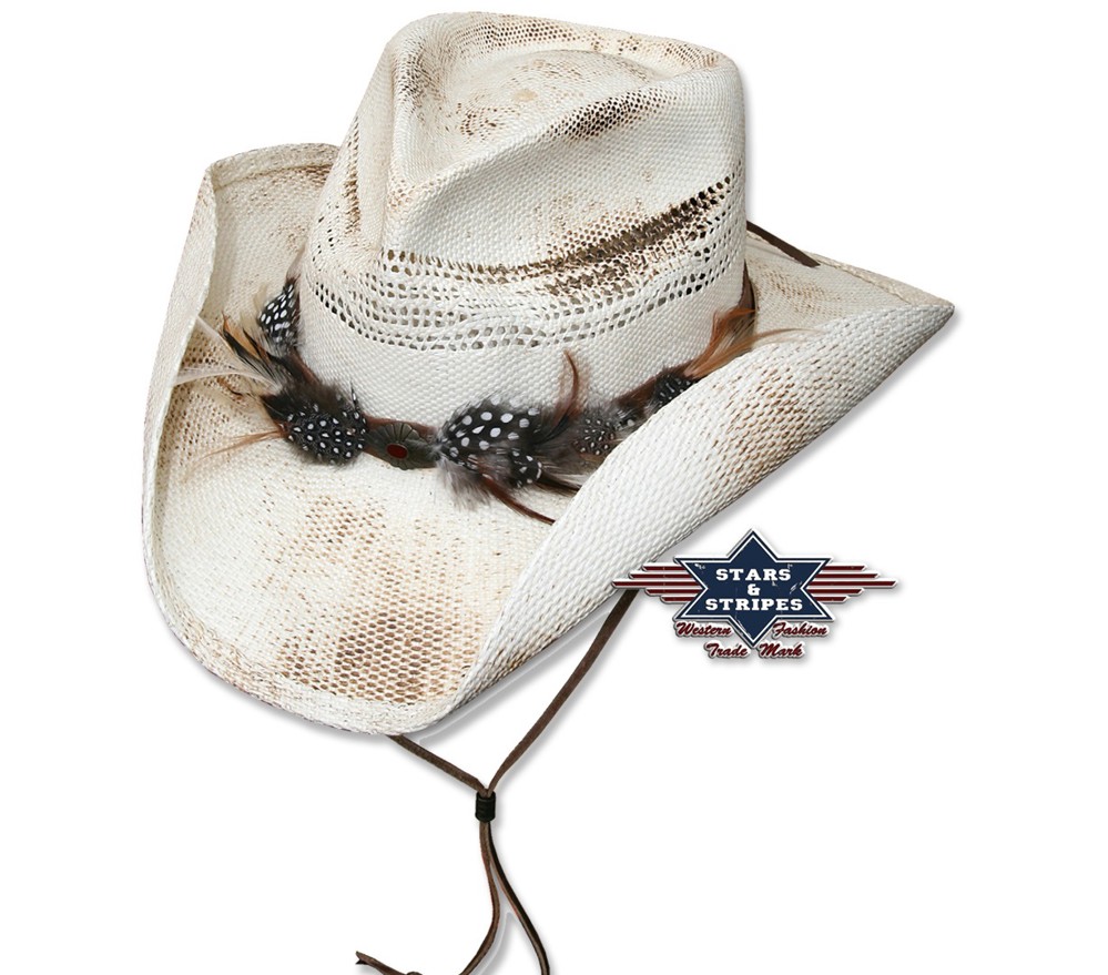 Bild von Westernstrohhut, Cowboyhut Corona mit Federn