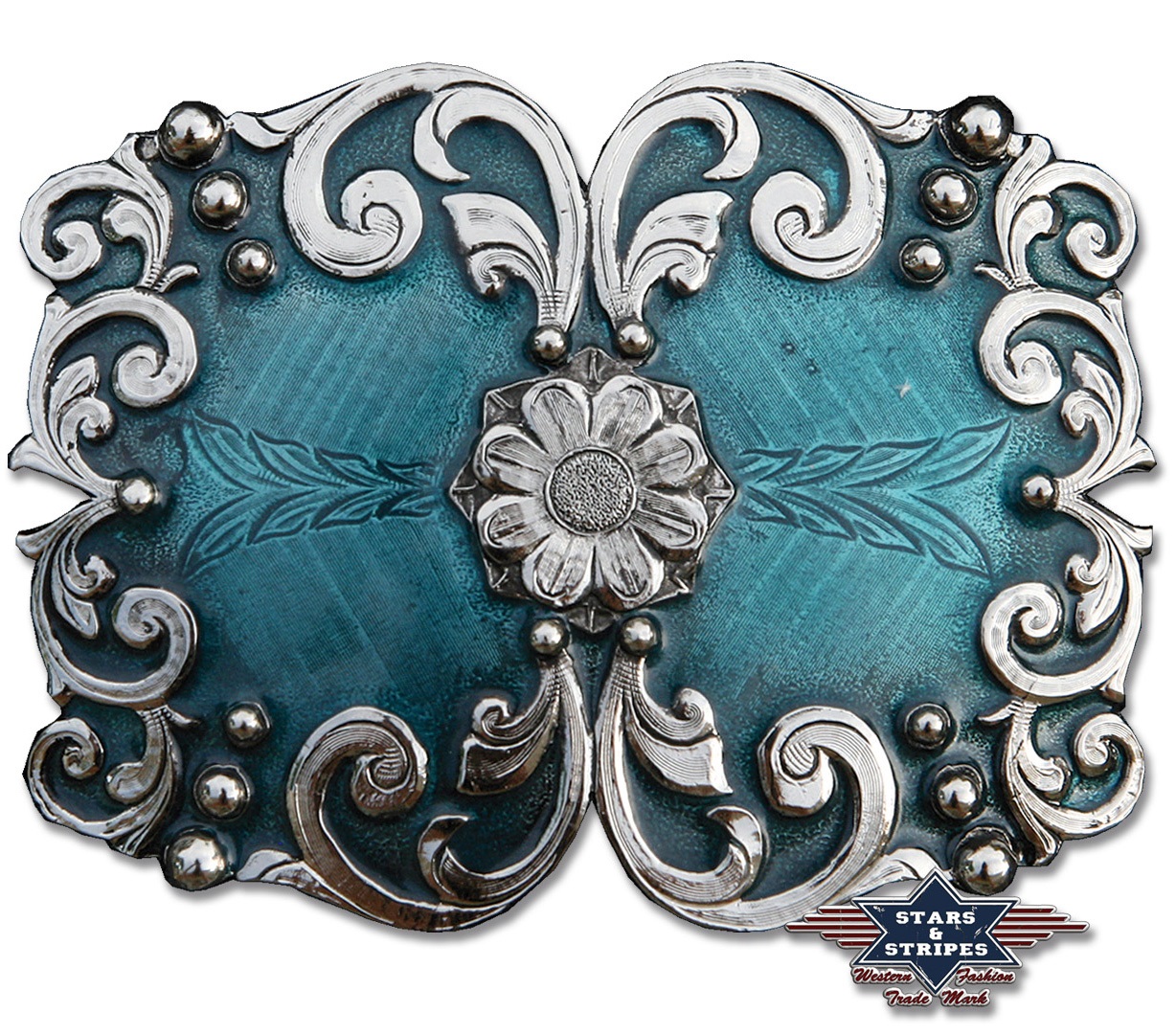 Bild von Western-Buckle, Gürtelschnalle mit türkis